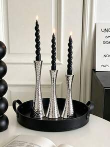 Portavelas de textura martillada con diseño de panal hecho a mano, se adapta a velas cónicas delgadas; base ancha en forma de trompeta, diseño de cintura cónica, adecuado para centro de mesa de boda, decoración de mesa de cena a la luz de las velas, decoración del hogar, decoración de la habitación, regalo para la mejor amiga, regalo para mujeres - Candelabro con textura de panal y relieve - Ver 12