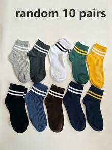 10 Pairs Women's Mid-Calf Socks, Breathable & Moisture-Wicking, Double Stripe Design, Suitable For Autumn/Winter - Multicolor - View 9