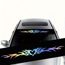 Autocollant de pare-brise de voiture en forme de cœur coloré avec motif de flamme, parfait pour améliorer l'apparence de votre voiture, imperméable et résistant aux rayures, convient à tous les modèles de voiture, matériau durable de haute qualité, longue durée - Autocollants pour voiture - Voir 3