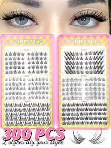 GROINNEYA 300pcs Large Capacity Eyelash Book Natural Look Single Cluster False Eyelashes Cartoon Style Pointed Single Cluster Eyelashes 6 Styles Cat Eye Cluster Eyelashes DIY Eyelash Extensions Random Style Suitable For Daily Wear Dating Travel Essential Eyelash Technician Supplies - C - View 1