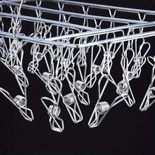 A Stainless Steel Drying Rack With 20/40 Clips - A Windproof Hanging Organizer For Socks And Underwear, Punch-Free, Hangable, Space-Saving Multi-Functional Hook - Silver - View 7