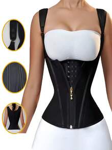 Women's Fitness Training Dance Yoga Sports Waist Tightening Band, Adjustable Shoulder Strap Zipper Hook Slimming Minimalist Waist Shaping Belt, Chest Lift Abdominal Compression Tank Top, Sports Accessories Fitness Essential - Black - View 7
