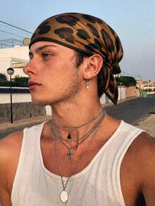 1 Piece Of Men's Leopard Print Satin Square Scarf Multifunctional Headscarf Neck Scarf Hair Accessories For Daily Wear - Black Camel - View 3