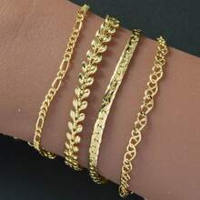 Simple 18K Gold-Plated Copper Geometry Bracelet Set For Women Daily Wear, Fashionable Layered Jewelry - Gold - View 2