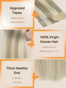 DOORES 50g 20pcs Ekstensi Rambut Tape-In 100% Rambut Manusia Remy Warna Rambut Pirang Abu-abu dengan Highlight Platinum Tahan Panas Dapat Dicelup Tanpa Sambungan Perekat Rambut Lurus Menambah Volume dan Panjang - S17A/60A - View 5