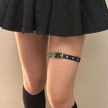 Women's Adjustable Punk Leg Garter - Black Faux Leather Texture, Fashionable Thigh Chain Suitable For Dresses, Pants, Daily Wear - Gothic Style Party Wedding Accessory - Easy To Wear Buckle Belt - Black - View 2