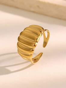 1PC Women's Fashion Stainless Steel Minimalist Geometric Ring 18K Gold Plated Open Adjustable For Daily Wear - JR1046 - View 2