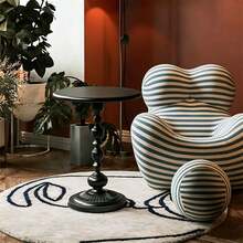 Vintage Matte Metal Round Pedestal Side Table Multi-Use Small Accent End Table & Nightstand - Black - View 3