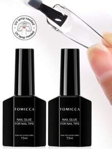 TOMICCA 2PCS 15ml Nail Glue FOR NAIL TIPS – Fast-Curing Under LED/UV Lamp, Soak-Off Removable, Long-Lasting Adhesive For Nail Art & DIY Home Salon - 無色 - 查看 8