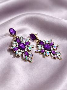 1 Pair Vintage Luxury Colorful Geometric Crystal Earrings, Exquisite Sparkling Jewelry For Women - Water Drop - View 5