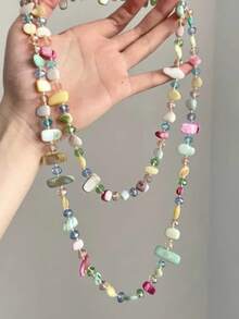 Cross-Border Hot-Selling Versatile Extra Long Colorful Dopamine Multi-Layer Sweater Chain Necklace Fashion Women's Collarbone Chain Accessory - Multicolor - View 1