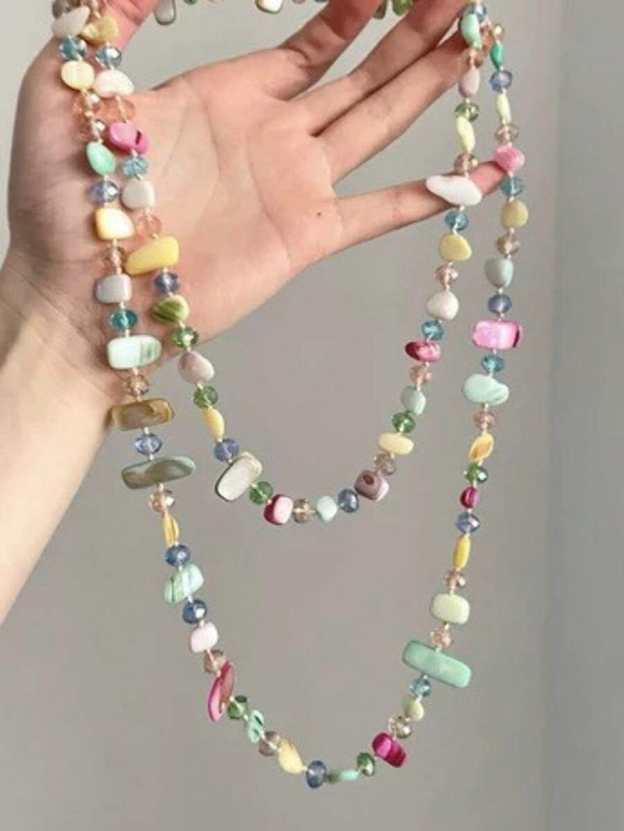 Cross-Border Hot-Selling Versatile Extra Long Colorful Dopamine Multi-Layer Sweater Chain Necklace Fashion Women's Collarbone Chain Accessory - Multicolor - View 1
