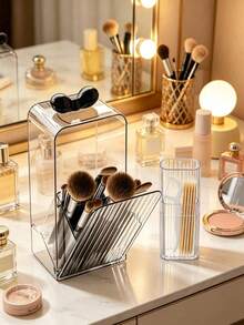 2pcs/1pc Clear Acrylic Makeup Organizer Set, Dustproof Bowknot Makeup Brush Holder & Lipstick Storage Box, Large Capacity Desktop Cosmetic Organizer For Vanity, Bathroom & Bedroom, Transparent Beauty Storage Solution - View 14