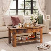 39 Inch Lift Top Coffee Table With Hidden Storage Compartment & Open Shelf, Rustic Wood Coffee Table With Storage For Living Room, Apartment & Home Office - Rustic Brown - View 2