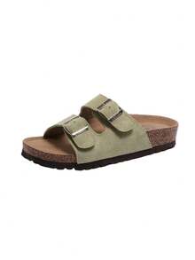 CAMEL CROWN Women's Double-Strap Cork Bed Sandals, Adjustable Slip-On Slides, Open Toe Comfortable Sandals, Lightweight Casual Summer Beach Slippers - Green - View 2