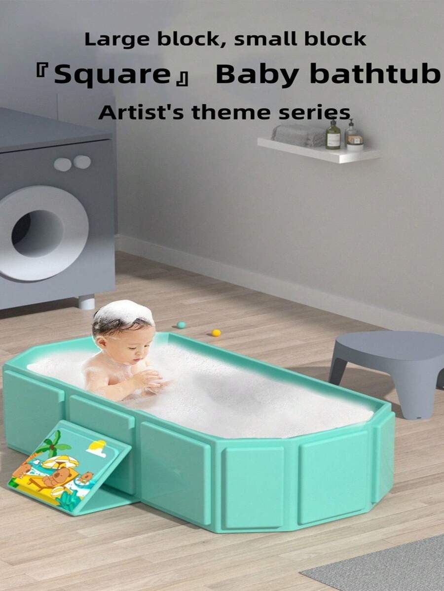 1 pieza Bañera plegable para bebé con patrón de dibujos animados, bañera todo en uno para sentarse y acostarse, bañera extra grande y extra larga - Multicolor - Ver 1
