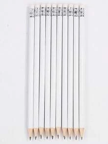20pcs Minimalist White Round Pencil With Eraser, Unsharpened, Suitable For Learning, Office And Practice - White - View 2
