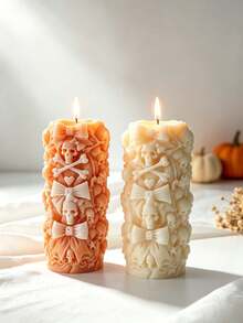 Halloween Skull Cylinder Candle Silicone Mold, Creative Bow Skull Pillar Candle Mold, Plaster Mold, DIY Mold, For Holiday Candles, Soaps, Plaster Ornaments, Suitable For Halloween Gifts - Skull Column - View 3