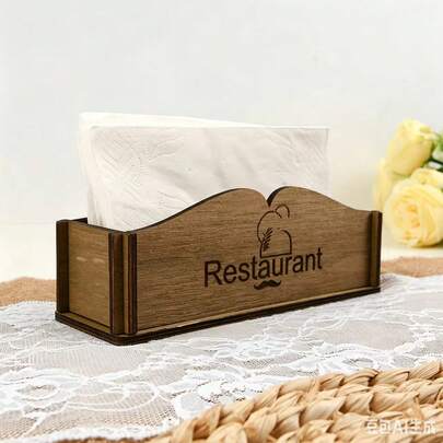 Giá đựng khăn giấy gỗ phong cách vintage cho nhà hàng, khắc hình mũ đầu bếp, khay đựng khăn giấy hình chữ nhật để bàn cho quán cà phê, bistro, diner, trang trí bàn ăn