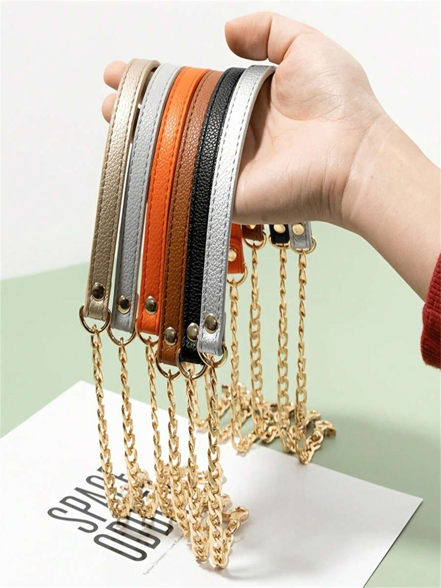 Single Golden Metal Chain With Black Strap - Stylish And Versatile, Suitable For DIY Handbag And Shoulder Bag Accessories. Features A Square Safety Buckle Design, Can Be Used As A Wallet Strap Or For DIY Wallet Making, DIY Wallet Making - A - View 1