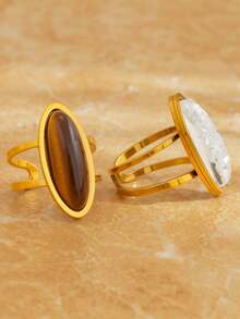 Occident Exaggeration Oval Vintage Rings For Women Stainless Steel Temperament Metal Ring Jewelry Gift - Gold - View 2