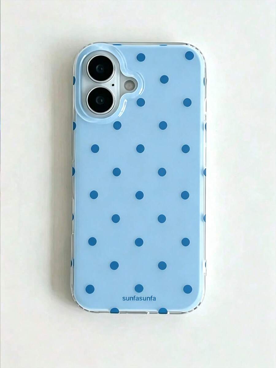 時尚手機殼,極簡可愛設計,黑白波點圖案,適用於 iPhone 11 至 17 系列,包含 Pro Max 版本 - 霧霾藍 - 查看 1