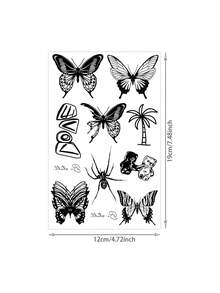 1 Sheet Black Solid Spider Butterfly Mixed Mini Arm Temporary Tattoo Sticker, Waterproof Long-Lasting Edgy Dark Style Fake Tattoo, Body Art Decal For Women Shoulder Wrist Rib Side Neck Thigh - Black - View 5