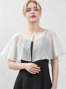 1件女款優雅夏季披肩外套，女士柔軟雪紡婚紗披肩罩衫，新娘短版披肩長披肩，晚禮服配飾 - 彩色 - 查看 7