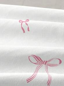 1pc Pink Bow Pattern Fitted Sheet, Modern Fashion Mattress Protector Soft And Breathable, --Single Bed, Double Bed, King Size, Queen Size, Deep Pocket Design Up To 11.8 Inches, Machine Washable, Machine Washable. Back To School, Dorm Essentials - White - View 5