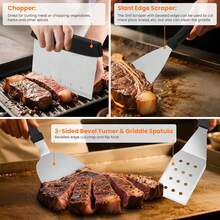 29PCS Griddle Accessories Kit, Flat Top Grill Accessories Set, Flat Top Grill Accessories Tools With Metal Spatula Set, Burger Press, Melting Dome, Scraper, Tongs, Carry Bag Outdoor BBQ - 1 - View 8