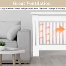 White Radiator Cover - Tall Modern Chelsea Design Vertical Slat Cabinet Radiator Shelve For Living Room/Bedroom/Kitchen - White - View 2
