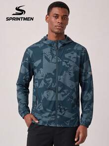 1pc Moisture-Wicking Hooded Outdoor Casual Jacket, Lightweight Geometric Print, Suitable For Daily Outdoor Activities, Running, Hiking, Cycling In Summer, Washable Men's Jacket - Dark Green - View 6