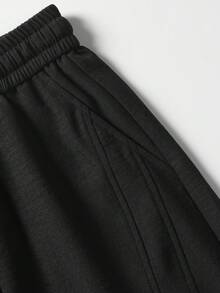 Blueprint Man 1pc Men's Black Shorts, Drawstring Elastic Waist 3D Segmented Line Shorts, Linen-Like Fabric, Comfortable & Breathable, Machine Washable & Dry Cleanable, Old Money Style Business Casual Men's Shorts, Spring/Summer Commute, Light Business - Black - View 6