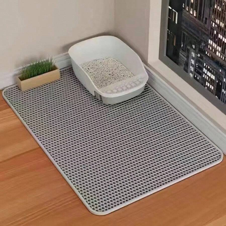 1件 EVA材質特大號雙層貓砂墊，有效防止貓砂飛濺與漏出，防止貓砂溢出。防滑、可水洗、防水、防臭、易清潔－貓砂盆與寵物用品的理想保護墊 | 可水洗貓砂墊 | 耐用貓砂墊