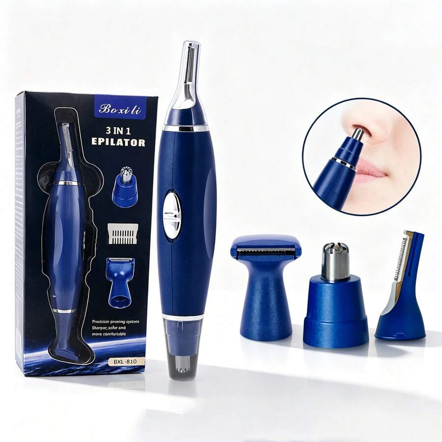 3-In-1  Men' Nose Ear Hair Trimmer & Eyebrow - Suitable For Nose, Ear, Eyebrow Hair Removal, No Pulling/Snagging, Easy Clean, Plastic Device For Travel & Grooming Gift For Men - Blue - View 1