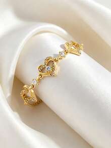 1pc Heart Hollow Adjustable Pull Bracelet, Fashion Elegant Premium Luxury Women's Jewelry - Gold - View 2