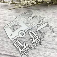 Vacation RV & Table Chair Metal Cutting Dies, Suitable For Scrapbooking - Durable Cutting Templates, DIY Scrapbook Photo Album Decoration Paper Cards, Card Making Supplies - Silver - View 5