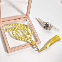 Polka Dot Full Rhinestone Ring Counter With Star Moon Pendant And Long Matching Tassel, Islamic Daily Zikir Prayer Beads Handheld Set, Gentle Style For Girls, Pilgrimage Gift For Best Friends - Multicolor - View 9