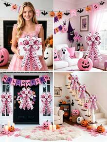 Pink Halloween String Ribbon 2 Rolls 1.47in Wide Total Length 10 Yards Soft Pink Style Girl's Style Halloween Ghost String Ribbon Creative Handmade Material Ribbon Bow. - Pink Halloween Ribbon - View 7