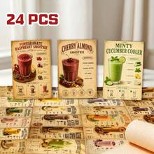 24張果昔食譜卡，復古農舍風健康飲品印花裝飾紙卡，適用於垃圾手帳、計畫本裝飾、剪貼簿、健康飲品主題派對，四季通用手工藝項目 - H260702-24pcs - 查看 4