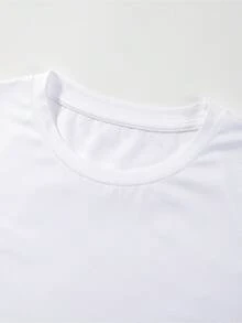 T-shirt con stampa grafica e spalle scese, manica corta, girocollo, top casual per primavera ed estate, abbigliamento donna, t-shirt unisex in cotone - Bianco - Visualizzare 4