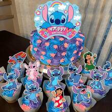 Hawaiian Stitch DIY Cake Decor Pack, Rainbow Happy Birthday Cake Topper, Assorted Character Cupcake Toppers, Lightweight Dessert Picks For Holiday Celebration Anime Fan Dessert Table Decor - Multicolor - View 1