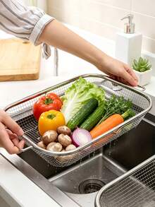 Stainless Steel Expandable Over Sink Drain Basket, Two Sizes, Adjustable Kitchen Colander Strainer For Fruits Vegetables Dishes, Multifunctional Sink Drying Rack,Vegetable Washing Basket, Dish Drying Basket, Kitchen Sink Accessories - Large + Small - View 3