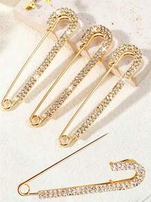 5pcs Shiny Gold Rhinestone Brooches - Women's Shirt Dress Collar Accessories Safety Pin Artificial Crystal Clip - Gold - View 1