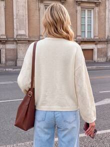 Women's Solid Color Casual Versatile Everyday Knit Top - White - View 6