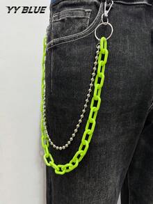 1pc European And American Hip Hop Pants Chain Colorful Accessory, Fluorescent Resin Pants Chain, Acrylic Square Metal Clothing Accessory, Men's And Women's Daily Wear Jewelry - Multicolor - View 11