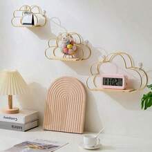 Estantería de pared sin taladro para habitación infantil, estante decorativo de hierro, organizador de almacenamiento montado en la pared para dormitorio - Dorado - Ver 2