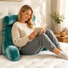 Adult Reading Pillow With Arms, Back Support Cushion For Bed, Detachable Washable Cover With Pocket, Ideal For Reading & Relaxing - Mint Blue - View 6