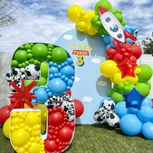 122pcs Rocket Theme Balloon Arch Set, Includes Red, Blue, Yellow, Green Balloons, Cowboy, Star, Rocket And Explosion Star Balloons, Suitable For Birthday Party, Baby Shower, Baptism And Gender Reveal Decoration - View 2