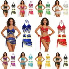 Belly Dance Coin Sequin Bra Top With Coin Fringe Hip Scarf And Arm Cuffs For Fusion & Stage Performance - Multicolor - View 1